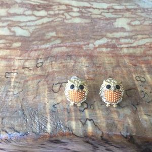 Jeweled Gold Owl Earrings